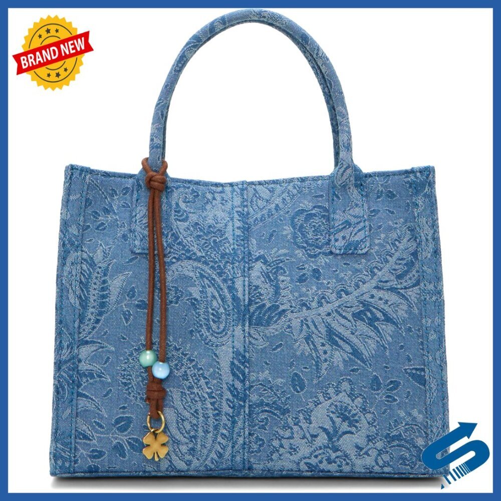 Small Denim Satchel with Crossbody Strap, Zipper Closure